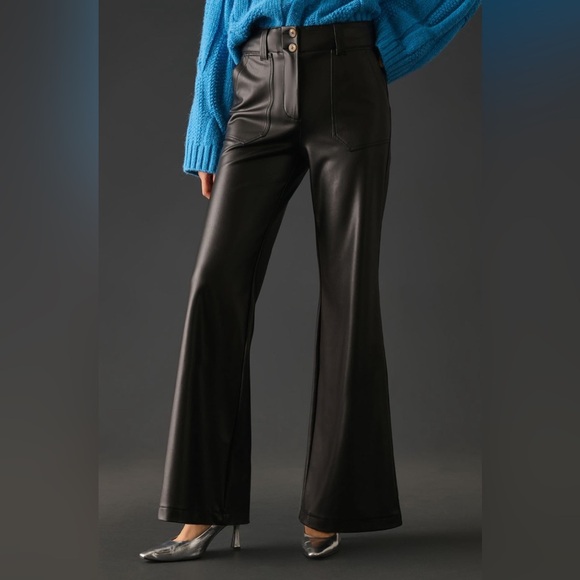Maeve by Anthropologie The Naomi Faux Leather Wide Leg Flared Pants - Picture 1 of 10